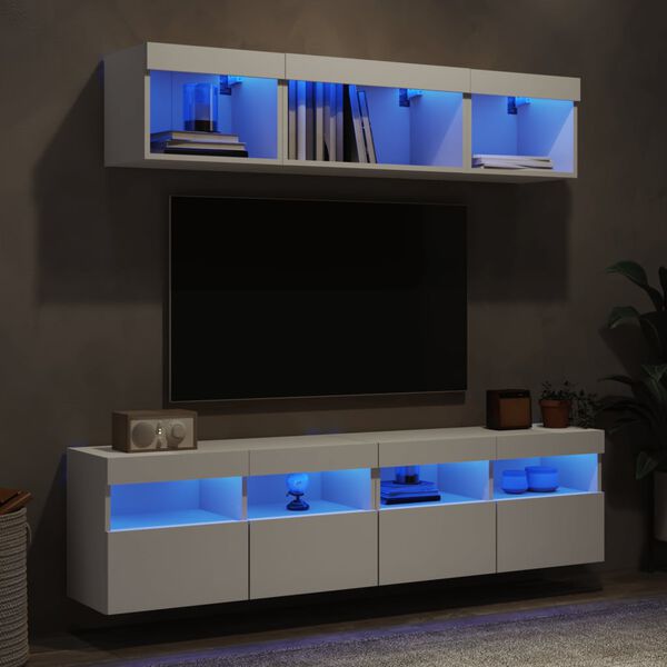 vidaXL Mobili TV a Muro con LED 5pz Bianchi in Legno Multistrato