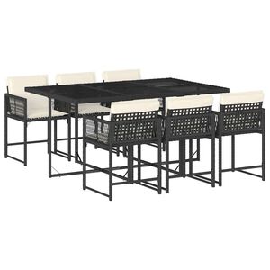 vidaXL Set da Pranzo da Giardino 7 pz Nero con Cuscini in Polyrattan