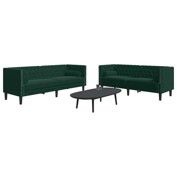 vidaXL Set Divani Chesterfield 2pz con Cuscini Verde Scuro Velluto