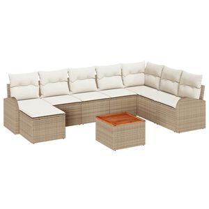 vidaXL Set Divano da Giardino 9 pz Beige polyrattan