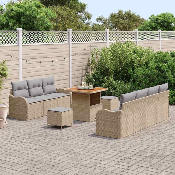 vidaXL Set Divano da Giardino con cuscino 10 pcs Beige e Grigio Chiaro