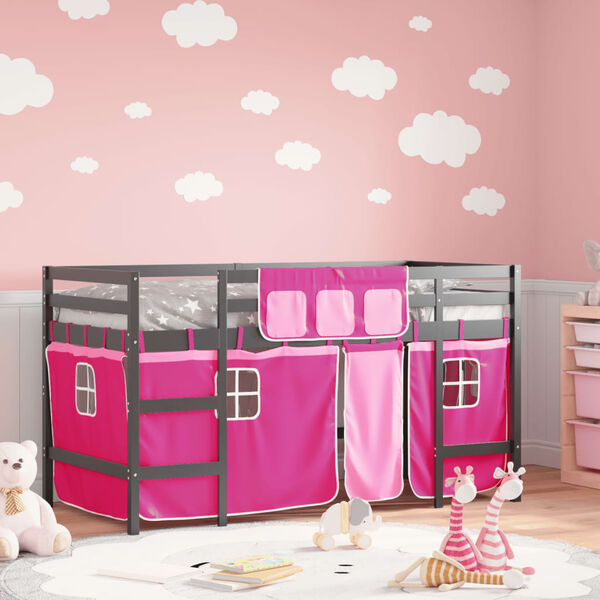 vidaXL Letto a Soppalco con Tende Bambini Rosa 90x190 cm Massello Pino