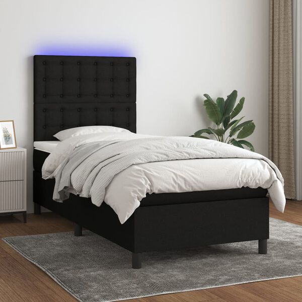 vidaXL Letto a Molle con Materasso e LED Nero 90x190 cm in Tessuto