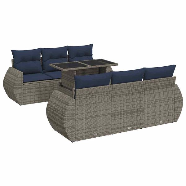 vidaXL Set Divani da Giardino 7pz con Cuscini Grigio Polyrattan Acacia