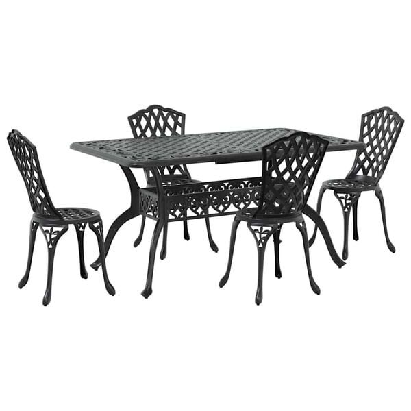 vidaXL Set da Pranzo per Giardino 5 pcs Nero Alluminio
