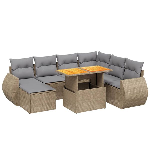 vidaXL Set Divano da Giardino 8 pz con Cuscini Beige in Polyrattan