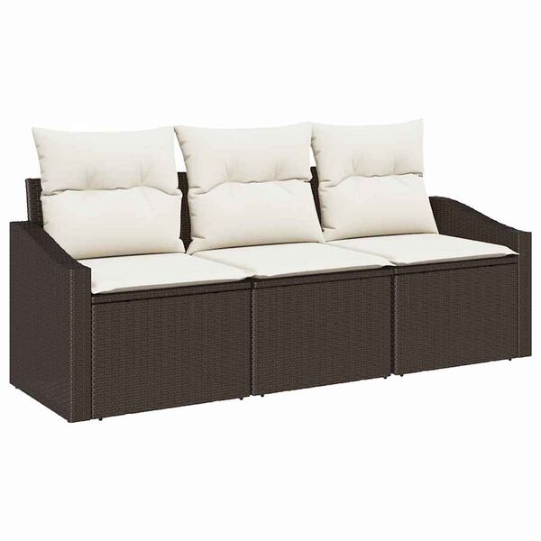 vidaXL Set Divano da Giardino 3 pcs Marrone e bianco polyrattan