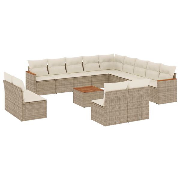 vidaXL Set Divani da Giardino 14pz con Cuscini in Polyrattan Beige