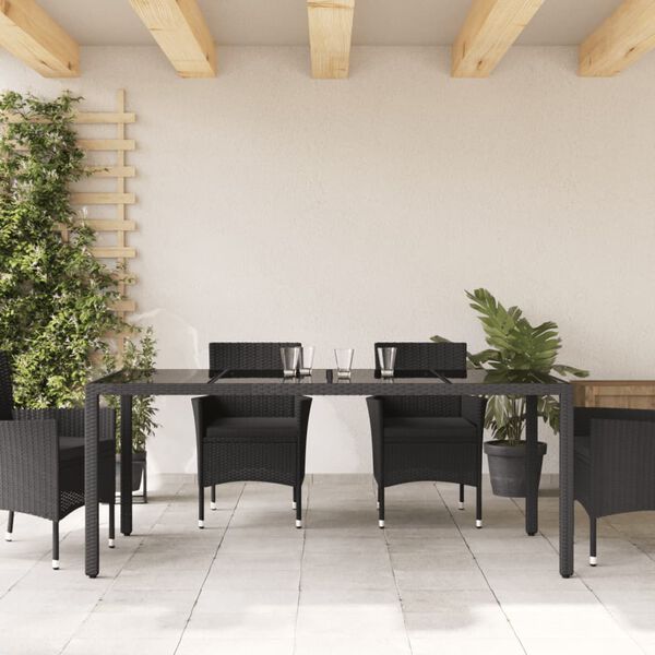 vidaXL Tavolo da Giardino Piano in Vetro Nero 190x90x75 cm Polyrattan