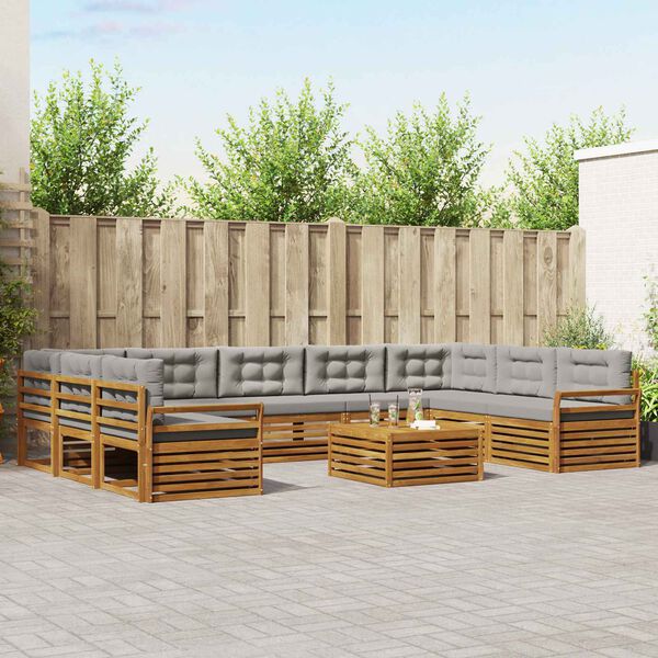 vidaXL Set divani con cuscino 10 pcs Grigio Naturale e Chiaro