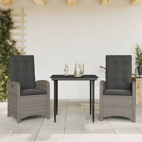 vidaXL Set da Pranzo da Giardino 7 pz con Cuscini in Polyrattan Grigio