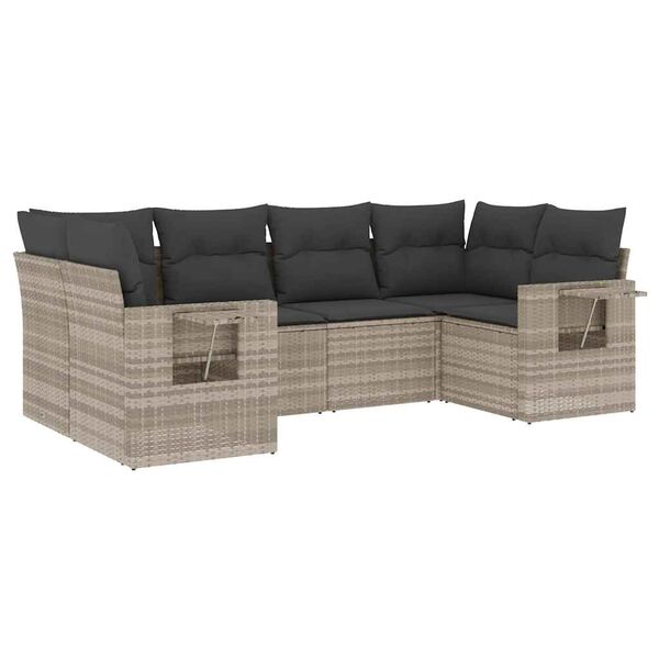 vidaXL Set Divano da Giardino 6pz con Cuscini Grigio Chiaro Polyrattan