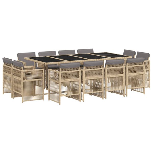 vidaXL Set Pranzo da Giardino 13 pz con Cuscini Beige Misto Polyrattan