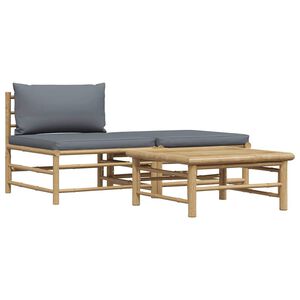 vidaXL Set Divani da Giardino 3 pz con Cuscini Grigio Scuro in Bamb&ugrave;