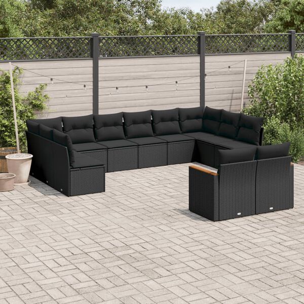 vidaXL Set Divani da Giardino 12 pz con Cuscini Nero in Polyrattan