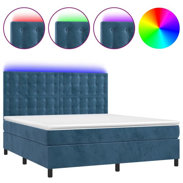 vidaXL Letto a Molle con Materasso e LED Blu Scuro 180x200 cm