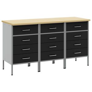 vidaXL Mobile da lavoro 3 pz Nero e Grigio 150 x 55 x 85 cm