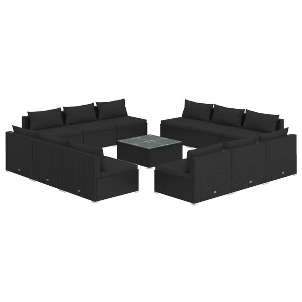 vidaXL Set Divani da Giardino 13 pz con Cuscini in Polyrattan Nero