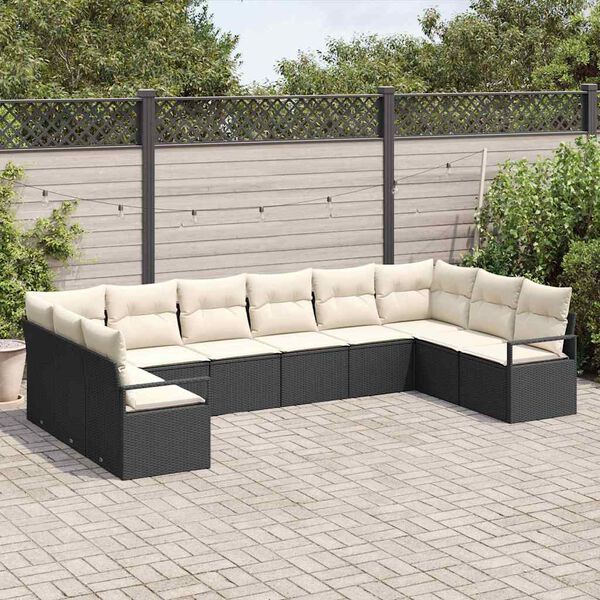 vidaXL Set di divani con cuscino 10 pcs Nero polyrattan