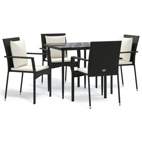 vidaXL Set da Pranzo da Giardino 5 pz Nero con Cuscini in Polyrattan