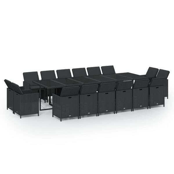 vidaXL Set da Pranzo per Giardino 17 pz con Cuscini in Polyrattan Nero