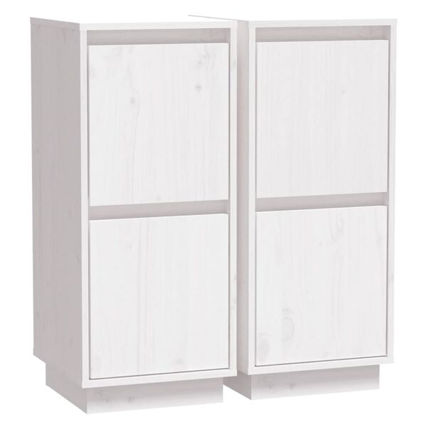 vidaXL Credenze 2 pz Bianco 31,5x34x75 cm in Legno Massello di Pino