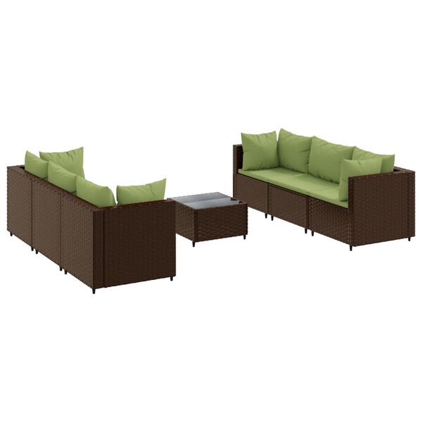 vidaXL Set Divani da Giardino 7 pz con Cuscini in Polyrattan Marrone