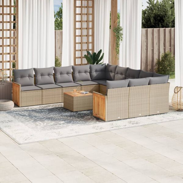 vidaXL Set Divano da Giardino 13 pz con Cuscini Beige Misto Polyrattan