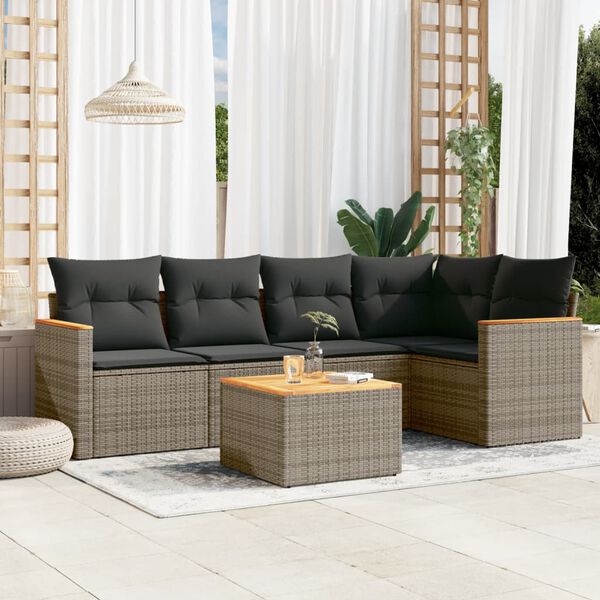 vidaXL Set Divano da Giardino 6 pz con Cuscini Grigio in Polyrattan