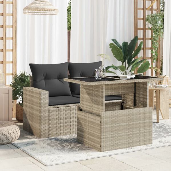 vidaXL Tavolo Giardino Piano Vetro Grigio Chiaro 100x55x73 Polyrattan