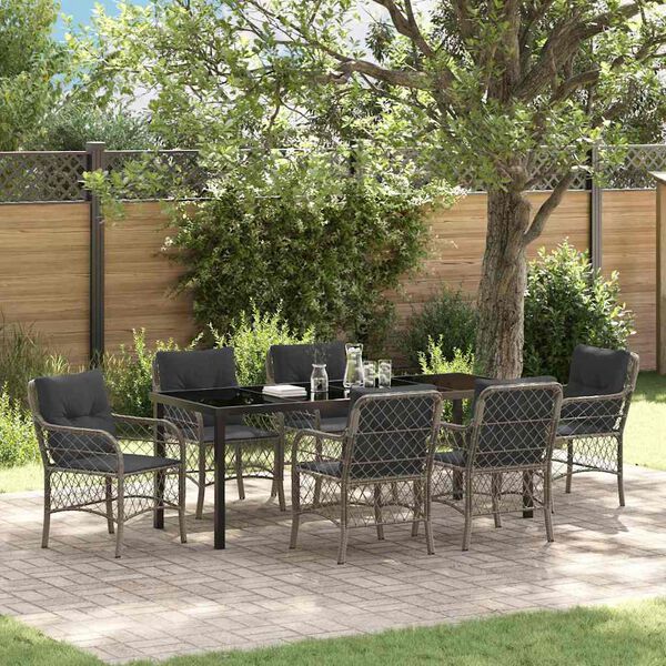 vidaXL Set da Pranzo per Giardino con cuscino 7 pcs Grigio polyrattan