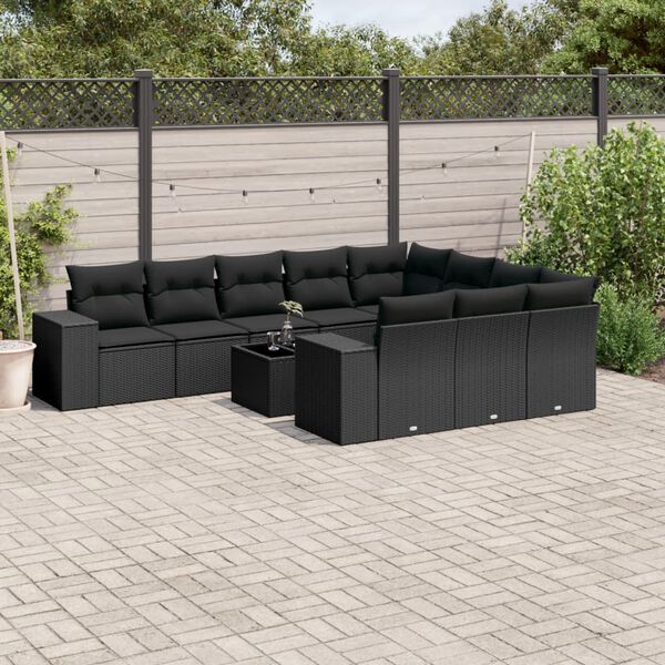 vidaXL Set Divani da Giardino 11 pz con Cuscini in Polyrattan Nero