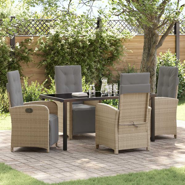 vidaXL Set da Pranzo per Giardino con cuscino 5 pcs Beige polyrattan