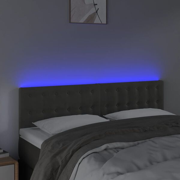 vidaXL Testiera a LED Grigio Scuro 144x5x78/88 cm in Velluto
