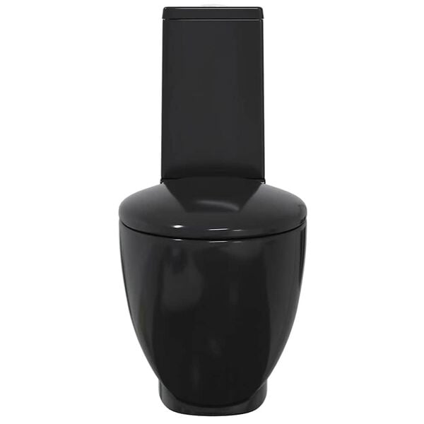 vidaXL Vaso WC in Ceramica da Bagno Rotondo Base con Scarico Nero