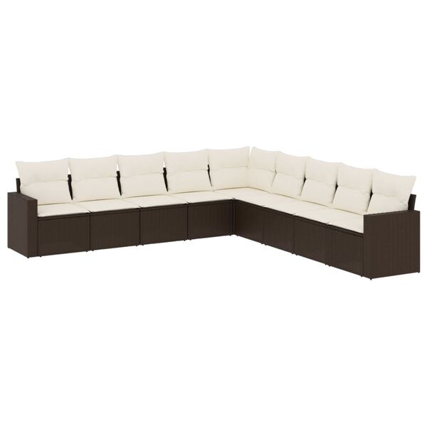 vidaXL Set Divani da Giardino 9pz con Cuscini Marrone in Polyrattan