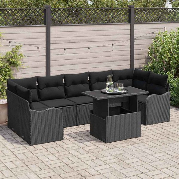 vidaXL Set Divano da Giardino con cuscino 8 pcs Nero polyrattan