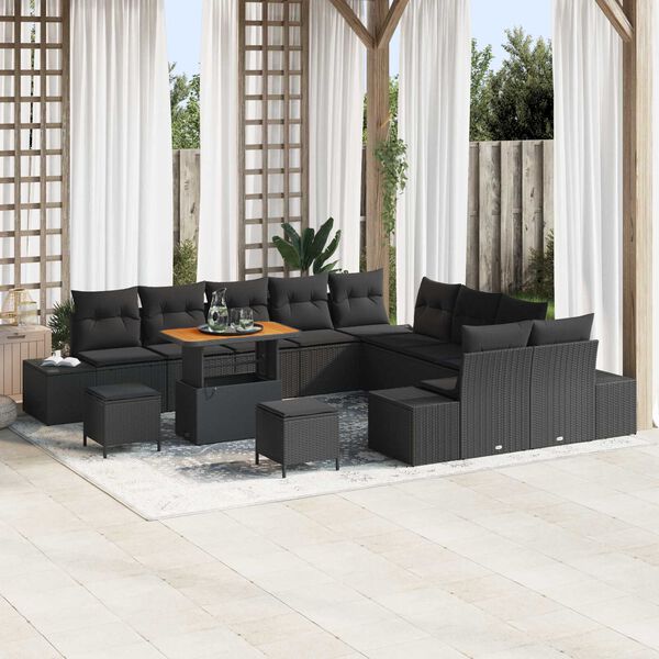 vidaXL Set Divano da Giardino con cuscino 13 pcs Nero Poly Rattan