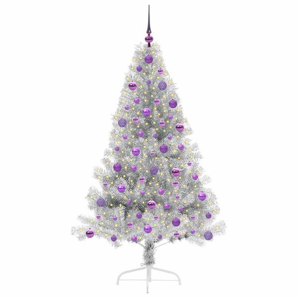 vidaXL Albero di Natale artificiale con luci integrate Argento 180 cm