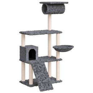 vidaXL Albero per Gatti con Tiragraffi in Sisal Grigio Scuro 131 cm