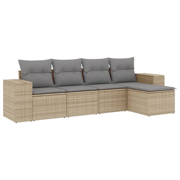 vidaXL Set Divano da Giardino 5 pz con Cuscini Beige in Polyrattan