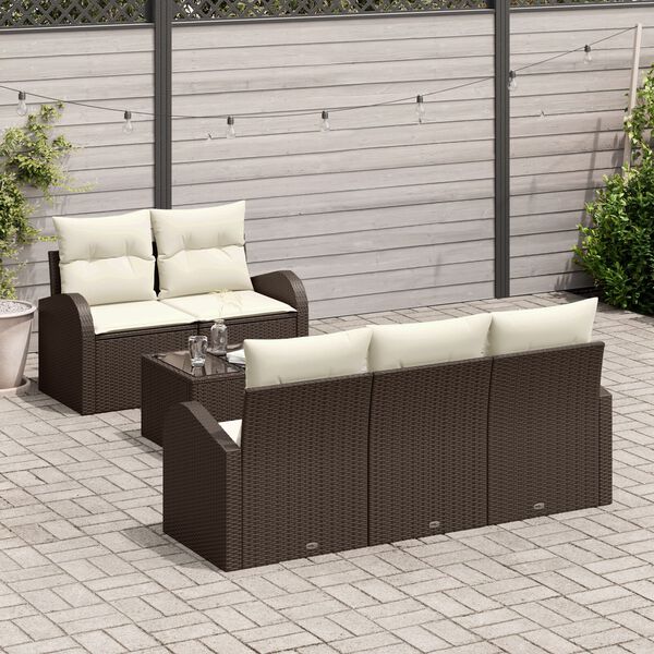 vidaXL Set Divano da Giardino 6 pcs Marrone e Crema polyrattan