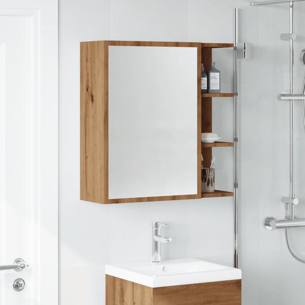 vidaXL Mobile Bagno con Specchio Rovere 62,5x20,5x64 cm Multistrato