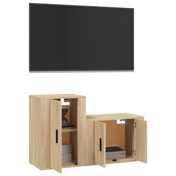 vidaXL Set di Mobili Porta TV 2 pz Rovere Sonoma in Legno Multistrato