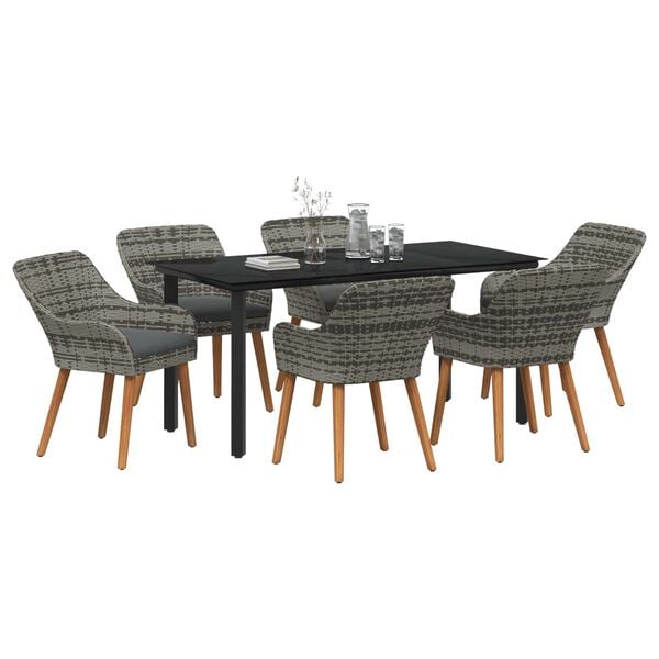 vidaXL Set da Pranzo per Giardino con cuscino 7 pcs Grigio polyrattan
