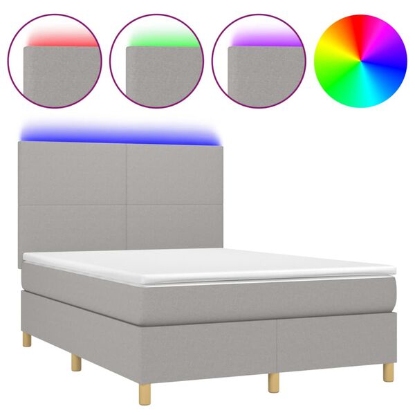 vidaXL Letto a Molle Materasso e LED Grigio Chiaro 140x190 cm Tessuto
