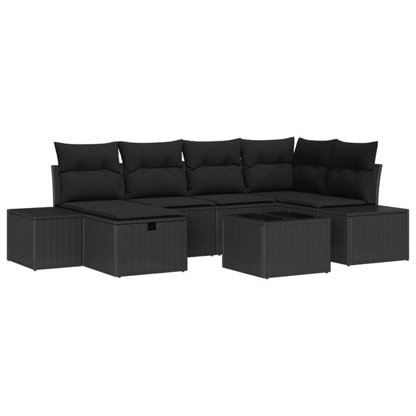 vidaXL Set Divano da Giardino con cuscino 7 pcs Nero polyrattan