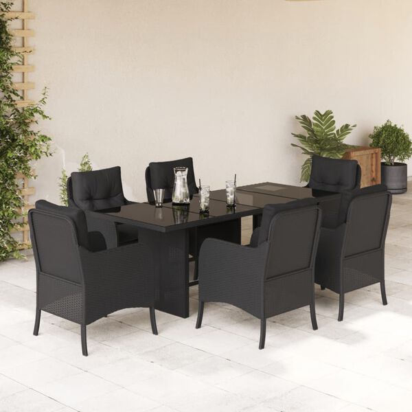 vidaXL Set da Pranzo da Giardino 7 pz Nero con Cuscini in Polyrattan