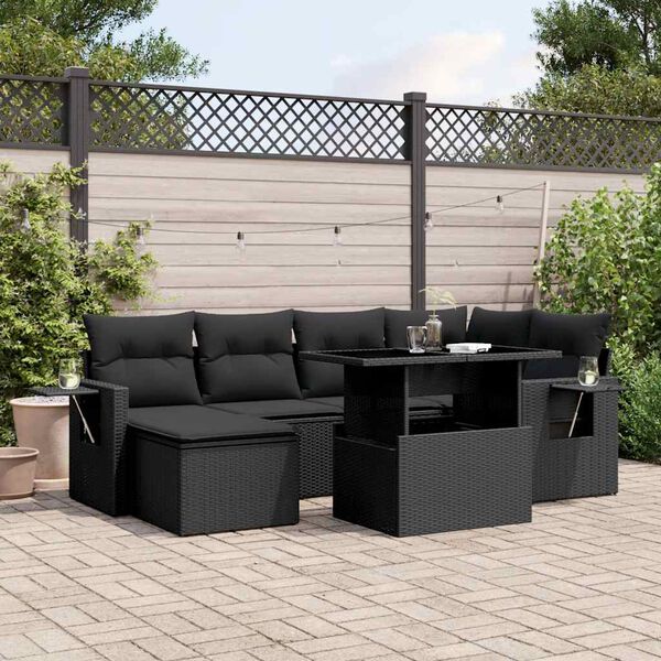 vidaXL Set Divani da Giardino con Cuscini 7pz Nero Polyrattan