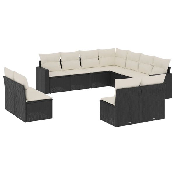 vidaXL Set Divani da Giardino 11 pz con Cuscini in Polyrattan Nero